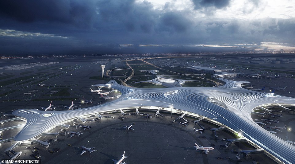 China airport design shaped like a snowflake